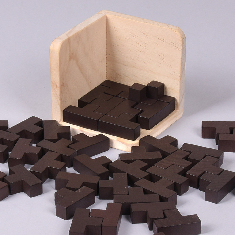 Brain Teaser Cube - Wooden Educational Cube Puzzle Set T-Shaped