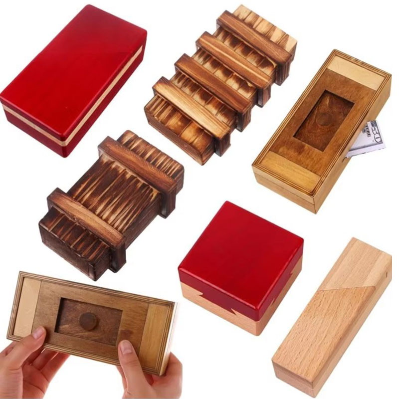 Brain Teaser Cube - Wooden Puzzle Box with Secret Hidden