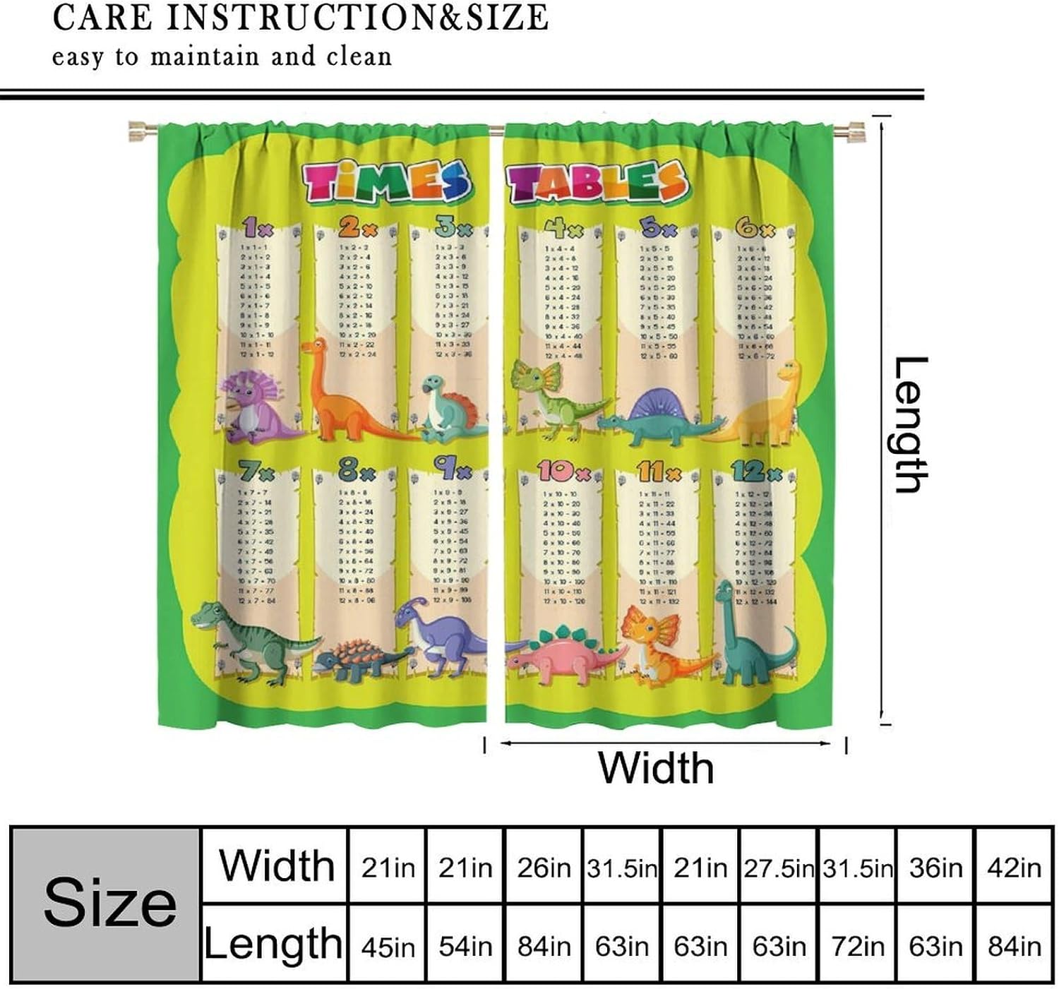 Dinosaur Times Table Curtain M - Kids Education Youtube 评论和价格