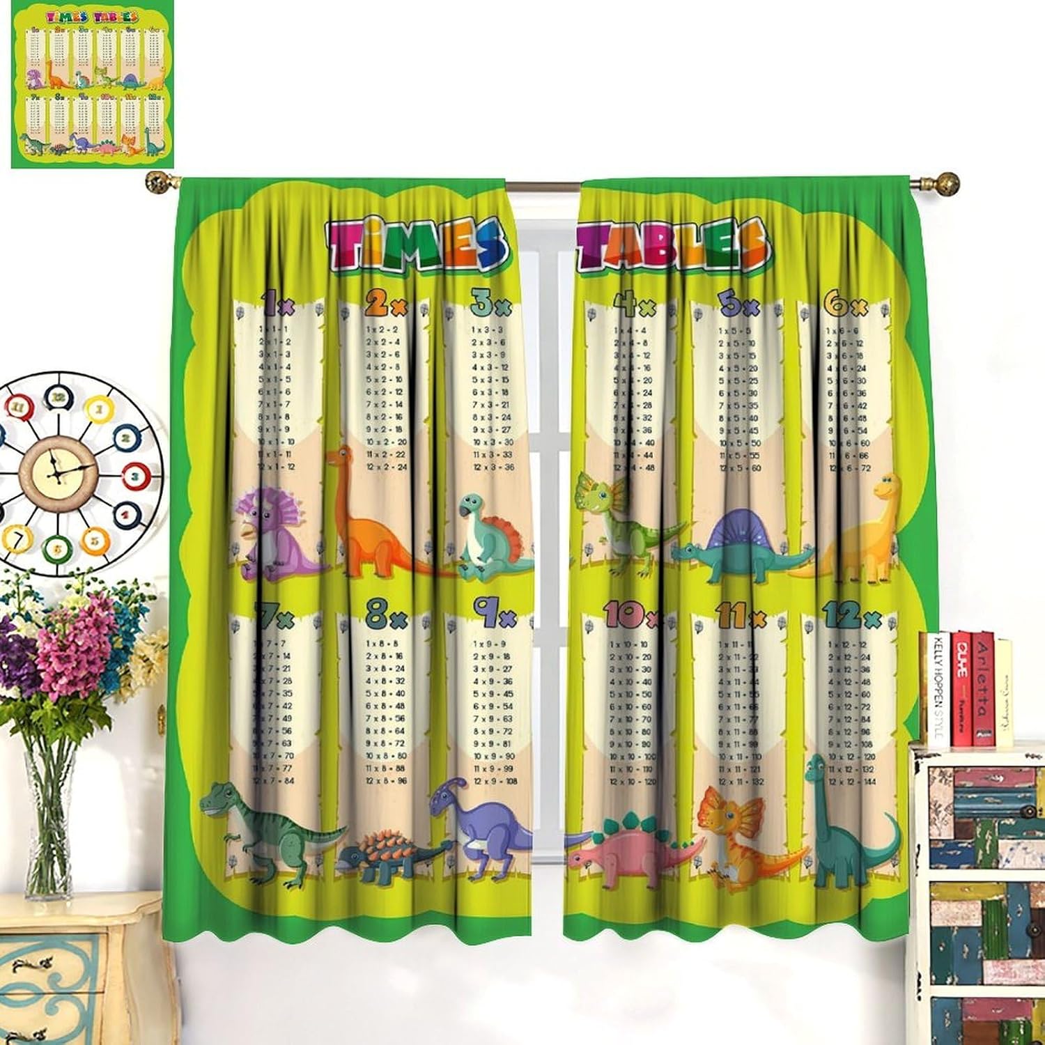 Dinosaur Times Table Curtain M - Kids Education Youtube 评论和价格