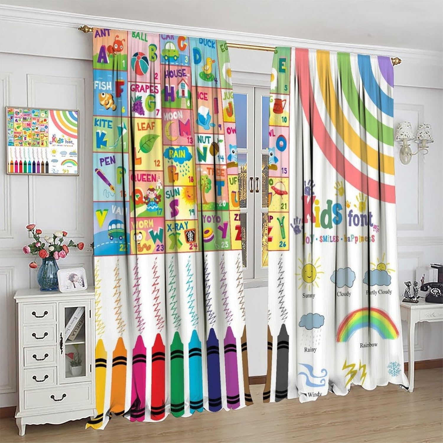 Alphabet Kids Curtains,Colorfu - Kids Education In Japan 评论和价格